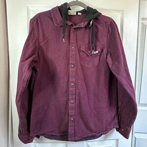 Vans Mens Small Burgundy Corduroy Hooded Shirt Jacket Skater Off the Wall Y2K